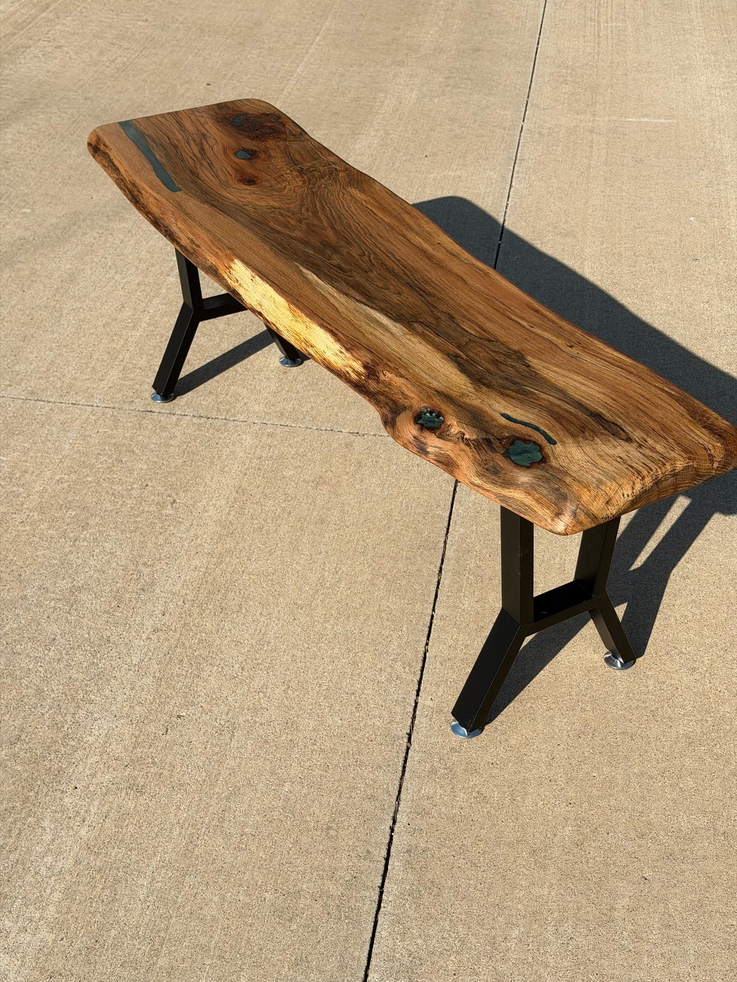Blackjack Oak Bench with Green resin
