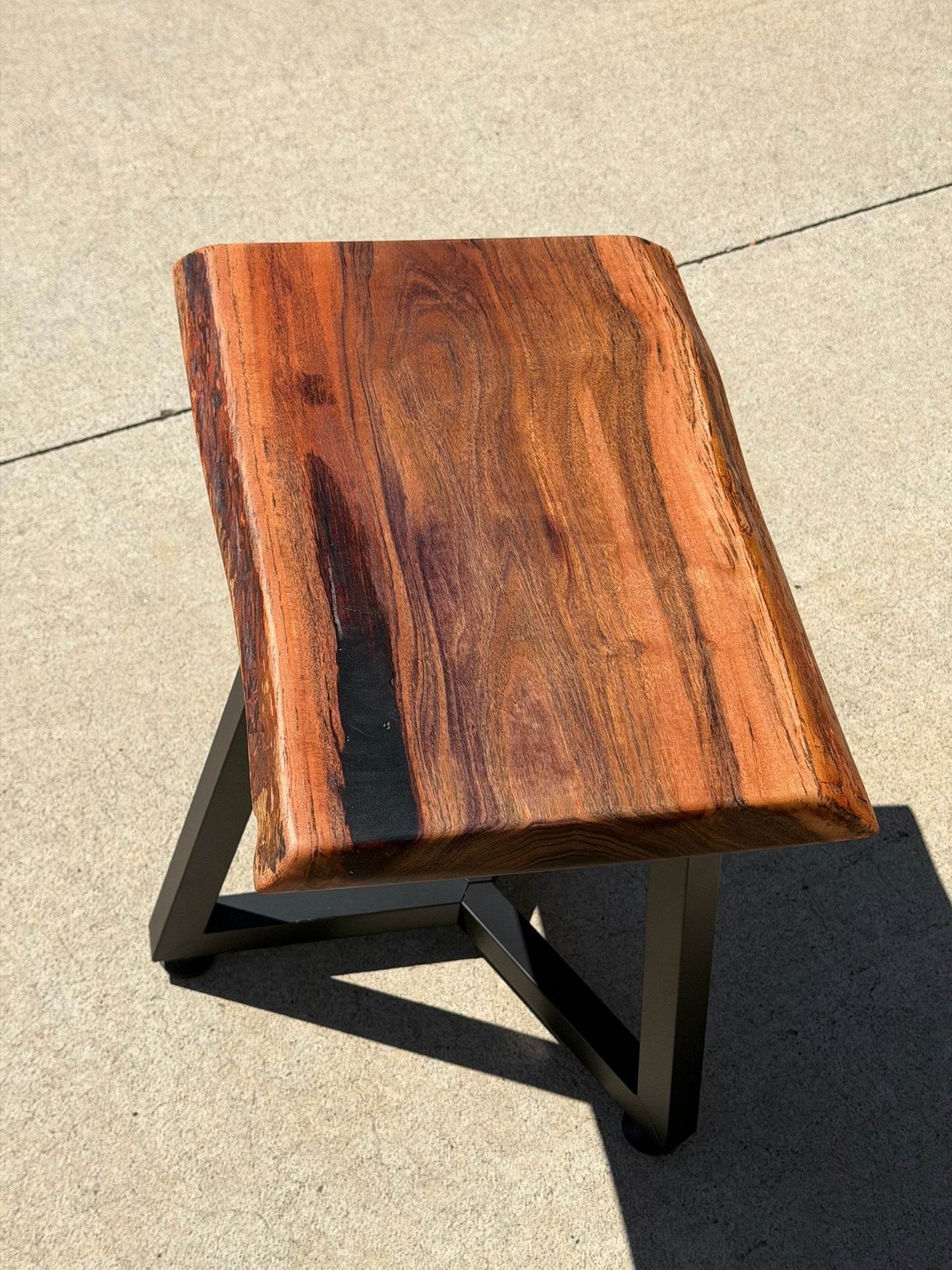Live Edge Wood Stool with Metal Base
