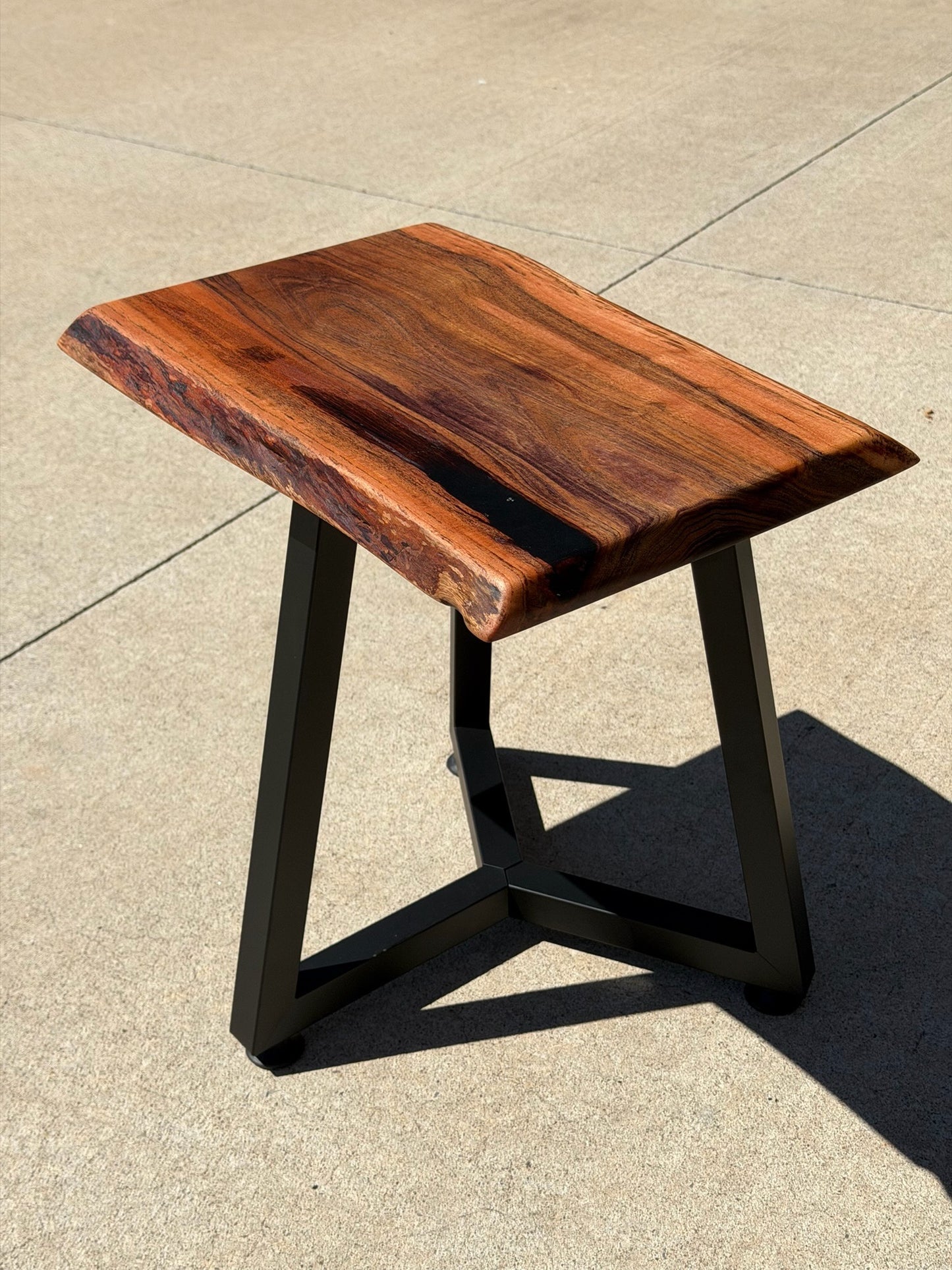 Live Edge Wood Stool with Metal Base