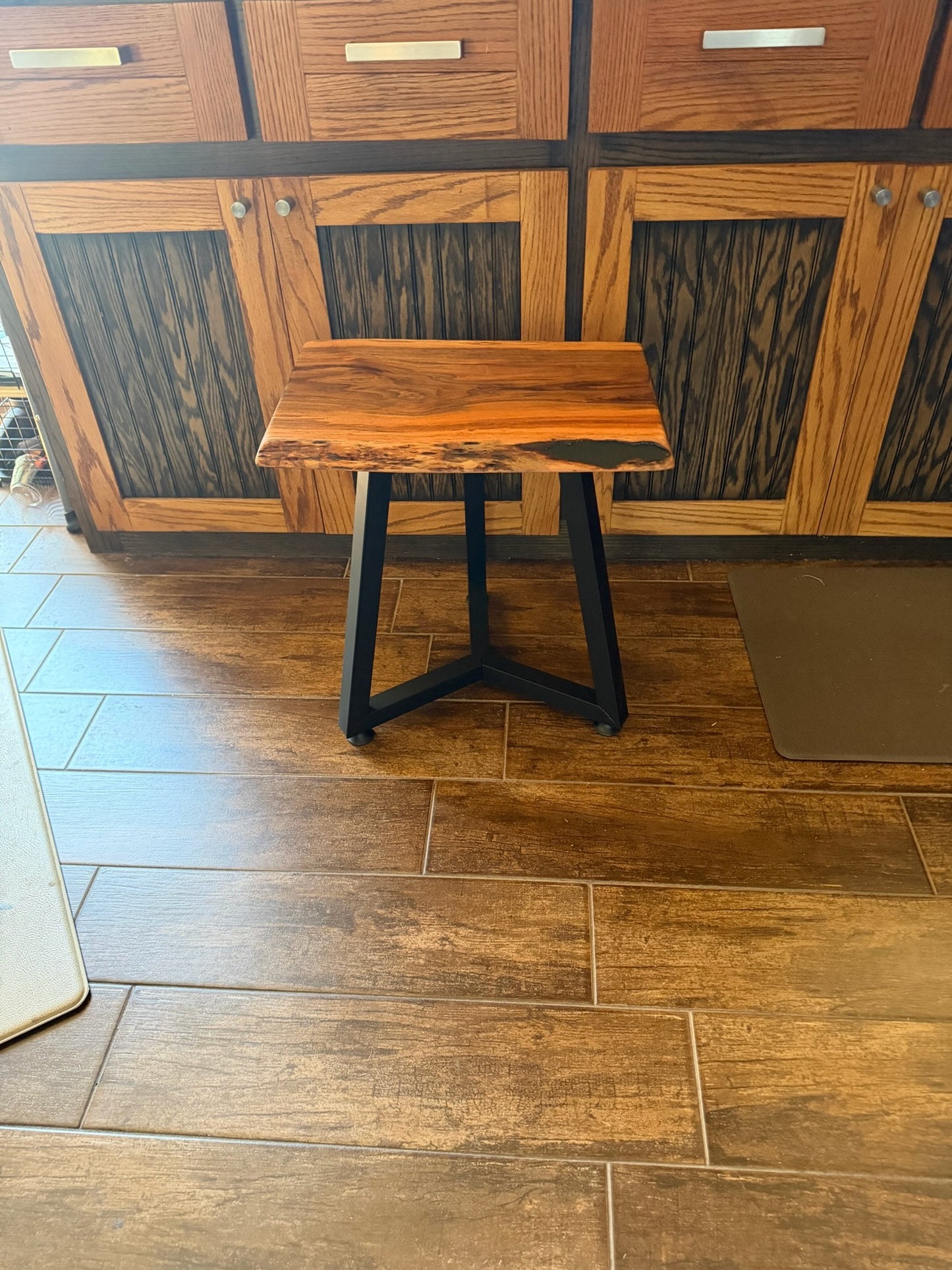 Live Edge Wood Stool with Metal Base